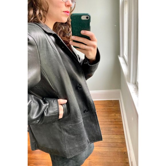 Vintage Y2K 90s 100% Buttery Leather Black Minimalist Sleek Punk Grunge Jacket L - Picture 6 of 10